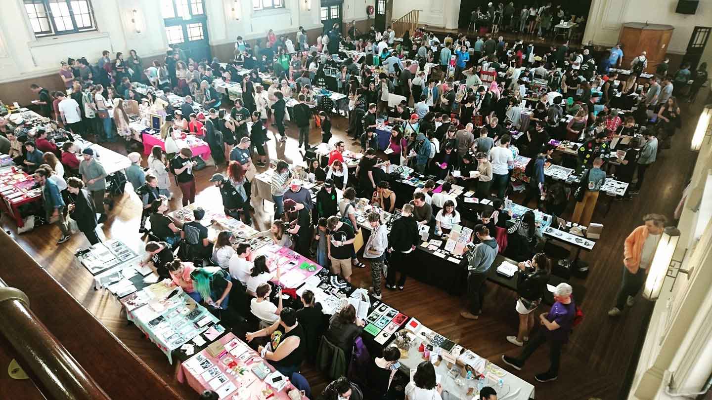 Lots of people at the Other Worlds Zine Fair